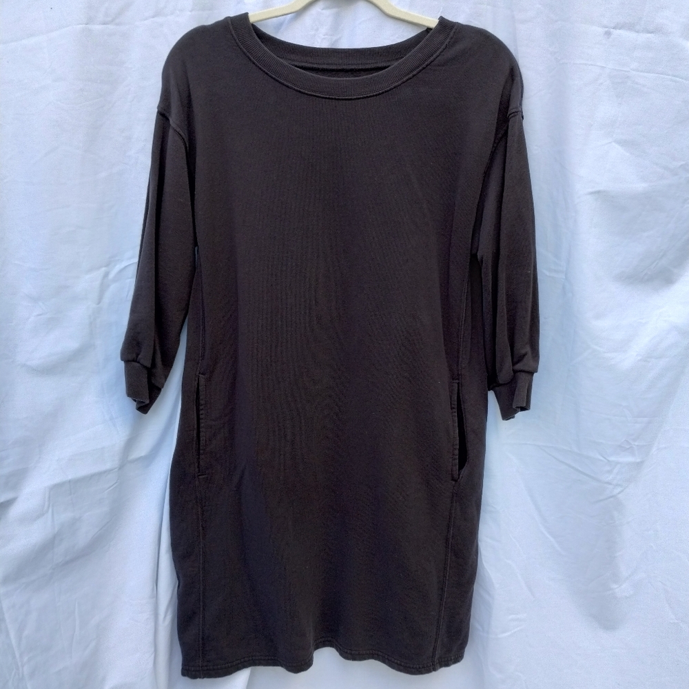 PACT 100% organic cotton charcoal gray 3/4 sleeve retro minidress, size S